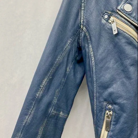 Mauritius Teal Leather Moto Jacket Cropped Biker Gold Hardware Small - Picture 8 of 11